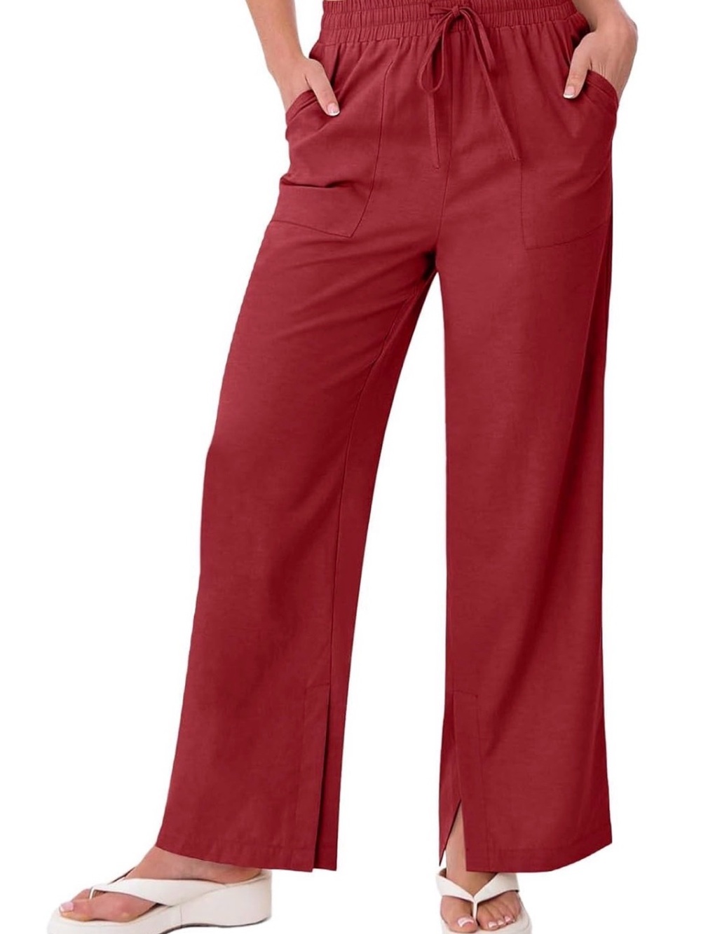Wide-Leg Drawstring Pants in Deep Red